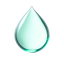 Teal glass droplet on a white background