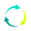 Two arrows, one teal and one green, forming a circular pattern on a white background.