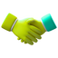 Pair of green gloves with white cuffs on a white background