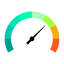 Colorful gauge with a black needle on a white background