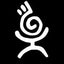 A white stylized hand gesture or symbol on a solid black background.