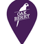 A purple teardrop-shaped logo or sticker with a white parrot silhouette and the words 'OAK BERRY' in white, centered on a black background.