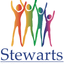 A logo featuring five stylized human figures in a rainbow gradient from orange to purple, with the word 'Stewarts' and the Latin phrase 'Per Tenebras Ad Lucem' below on a white background.